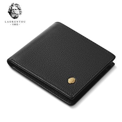 China Men's 100% RFID LAORENTOU Raw Cowhide Short Leather Coin Purse Genuine Leather Wallet Casual Wallets Pinch Standard Card Holders for sale