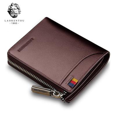 China RFID LAORENTOU Coin Purse Men Wallets Genuine Leather Short Wallet Zipper Card Holder Standard Men's Purse Wallets Leather Bifold for sale