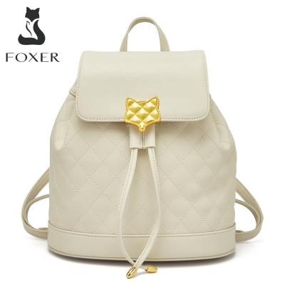 China FOXER High Quality Luxury Anti-theft Diamond Travel Bag Soft Leather Bucket Woman Backpack Lady Fashion Casual Simple Drawstring Bag for sale