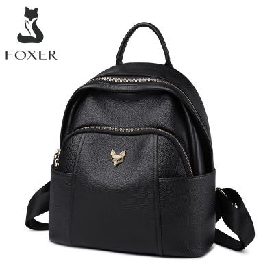 China FOXER Anti-theft Genuine Leather Girl's School Bag Feminina Casual Multifunctional Women Travel Logo Backpack Soft Ladies Rucksacks Custom Made for sale