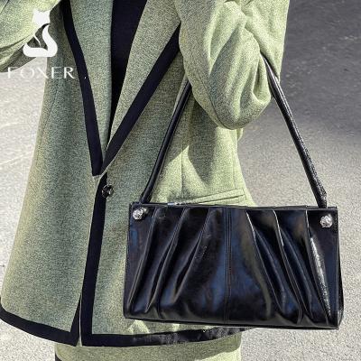 China Original Lady FOXER High Quality Women's Lady Handbag Split Leather Fold News Office Boston Bag Female Soft Bag for sale