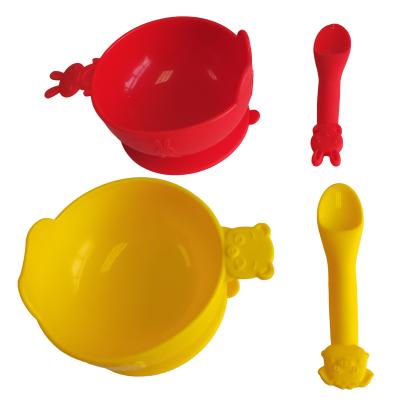 China Good Quality Eco-friendly Chinese Custom Color Silicone Baby Suction Bowl With Spoon For Kid Toddler for sale