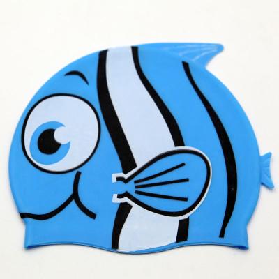 China Funny Eco-friendly Durable Waterproof Fish Shape Silicone Swim Cap For Kids With Fish Printing for sale