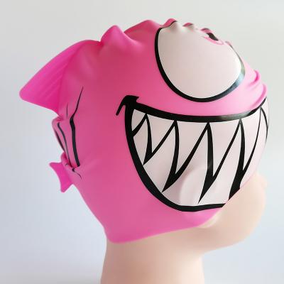 China Chinese Factory OEM Children Kids Youth Cartoon Fish Cute Eco-friendly Durable Durable Lovely Cartoon Fish Style Custom Silicone Swimming Cap for sale