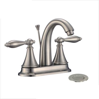 China Metered Faucets Brushed Nickel Bathroom Sink Faucet With Drain Assembly And Supply Hose Faucet Lead Free cUPC Lavatory Mixer Tap Dual Handle Faucet for sale