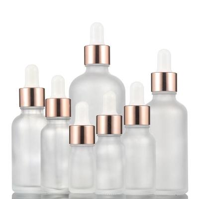 China Frosted Transparente ätherische Öl Glasflaschen 5ml-100ml mit Roségold Tropffflasche zu verkaufen