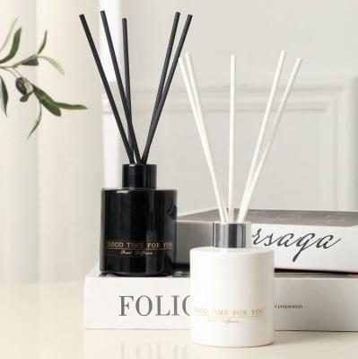 China Elegant Round Reed Diffuser Bottle Shiny Black And White 150ml Empty Perfume Diffuser Bottle for sale