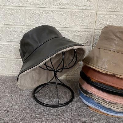 China COMMON Wholesale Heat Transfer Seal Seam Band Waterproof winter wool fur PU leather reversible Fabric Designer Fashion Blank Bucket Hat for sale