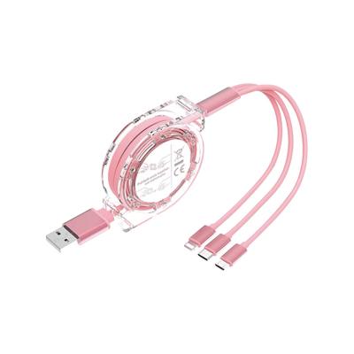 China Camera telescopic crystal one--three to the telescopic data cable multi-function mobile phone fast charging three-in-one the cable charging gift for sale