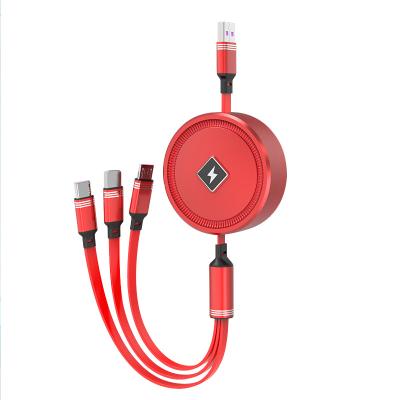 China Macaron One--Three Adjustable Telescopic Fast Charging Data Cable to Mobile Phone Car Company Liquid Charging Cable Three-in-One for sale