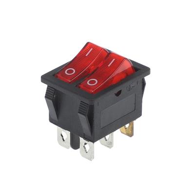 China Industrial Control KCD8-212N Double Boat Switch 6 Pin On-Off With Light Rocker Switch for sale