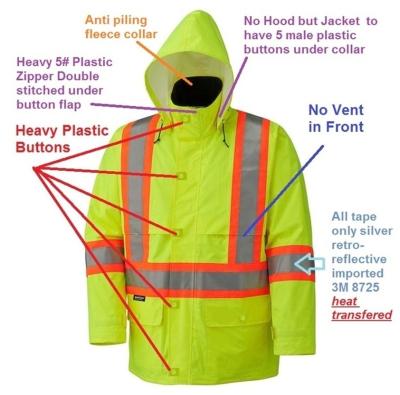 China Breathable 300D Ripstop PU Coating High Visibility Rainwear Waterproof Jacket for sale