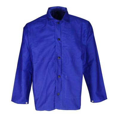 China Blue Flame Retardant Welding Jackets Fire Proof Clothing Cotton Satin FR Washable Flame Retardant Welding Jackets for sale