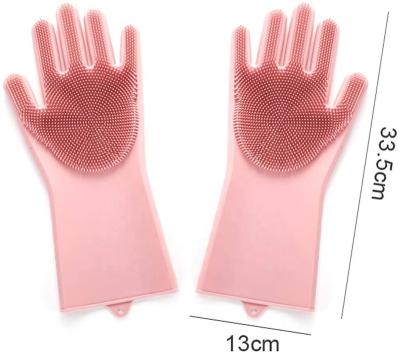 China Magic Silicone Gloves Cleaning Dish Washing Cleaning Gloves With Scrubbing Pad, Grooming Glove Pet Hair Remover for sale