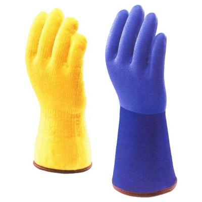 China Blue Sandy Finished PVC Fishing Gloves With Acrylic Thermal Coating 100% Sandy Industrial Waterproof Industrial Blue PVC Fishing Gloves With Yellow Acrylic Thermal Coating for sale