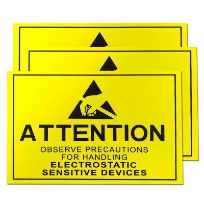 China Attention Static Control Area ESD Sign Size 20x30cm Yellow Rectangle For EPA for sale