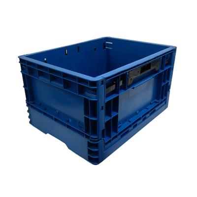 China Blue ESD Foldable Storage Box Plastic Attached Lids Turnover Crate for sale