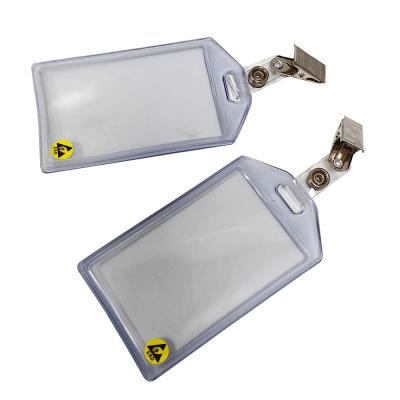 中国 Clear Waterproof ESD Antistatic Plastic ID Card Holder Card Badge Case Holder With Clip 販売のため