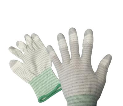 China PU-Spitze beschichtete gestreifte statisch geprüfte Handschuhe, Fingerspitzen-, diekohlenstoff Standard EN388 4121 strickte zu verkaufen