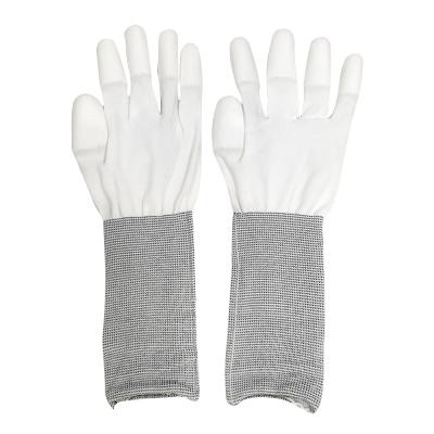 China 13 Inch White Extended PU Coated Top Fit Gloves PU Polyester Working Glove for sale