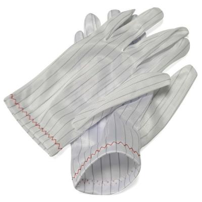 China Guantes antiestáticos del poliéster del ESD del recinto limpio del carbono de la raya en venta