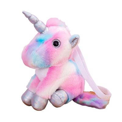 China Fashion cartoon unicorn plush toy backpack girl kid's mobile phone change purse one shoulder cross bag for sale