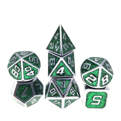 China The dungeons and d6 d20 d4 d12 d24 dnd rpg green enamel polyhedral dragons customized novelty carve sets metal dnd for game for sale