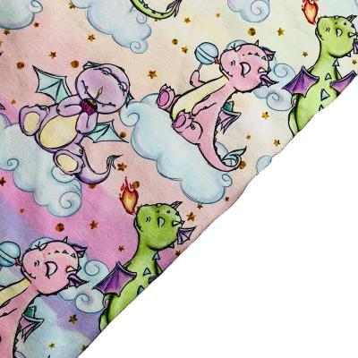 China 2021 fashional cotton lycra fabric anti-static lovely dinosaur cartoon digital printing fabric for summer for sale