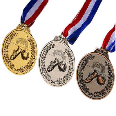 China Europe Manufacture Supplier Design Custom 3d Metal Logo Soccer Football Running Sports Gold Award Medal Factory Medal With Ribbon for sale