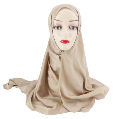 China New Wholesale European American Tudung Matte Plain Malaysia Summer Soft Bubble Satin Shawl Fancy Women's Scarves for sale