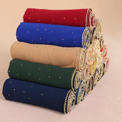 China Latest European American Low Price Muslim Chiffon Hijab Pearl With Stone Hot Crystal Accessories Malaysia Multicolor Shawl Along for sale