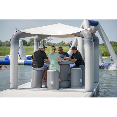 China Outdoor Water Fun Custom Design Inflatable Game Water Floating Dock Bar Deck Party Island Floating Bar With Tent For Adults for sale