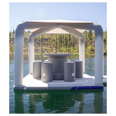 China New Design DWF Summer Outdoor Water Fun Inflatable Floating Island Dock Leisure Inflatable Floating Platform With Tent for sale