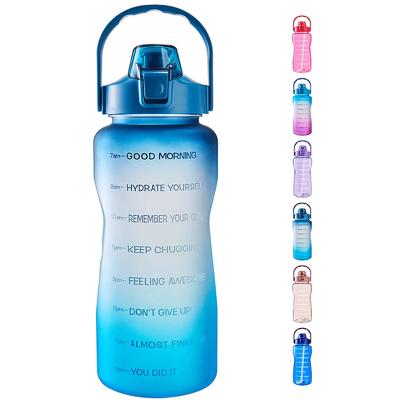 China Tritan BPA Free 64oz Water Jug Gallon Viable Motivational Plastic Water Bottle With Time Marker Straw For Fitness Gym Sports for sale