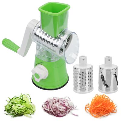 China Viable Multifunctional Rotary Manual Kitchen Shredder Cheese Cutter Grater 3 Drum Blades Vegetable Cheese Cutter Veggie Cleaver for sale