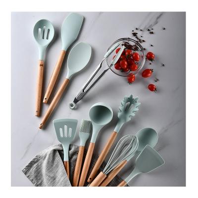 China Amazon Sustainable Hot Seller Natural Wooden Cooking Tool Silicone Cookware Utensil Set Kitchen Accessories for sale