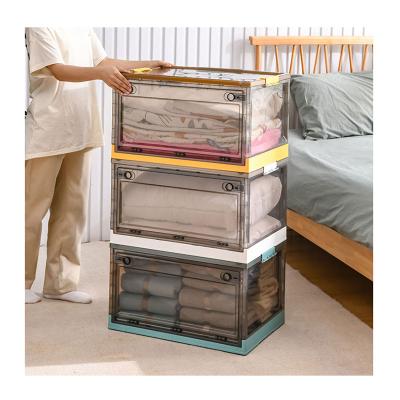 China 2021 popular minimalist style portable transparent plastic large capacity storage organizer book toy foldable storage box for sale