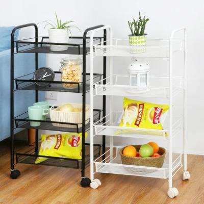 China Sustainable 4 Layer Hand-Push Household Stainless Steel Storage Cart Kitchen Storage Shelf for sale