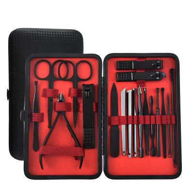 China Wholesale Finger Stainless Steel Toenail Cutter Set Beauty Pliers Nail Tools 18 Piece Black Nail Clippers Set for sale