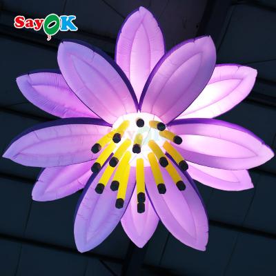 China Giant LED Lighting Hanging Flowers Purple Inflatable Lotus Flower For Event Wedding Club Decoration for sale