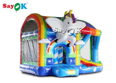 China De openluchtregenboog Opblaasbaar Unicorn Bouncy Castle van Speelplaatspvc Te koop