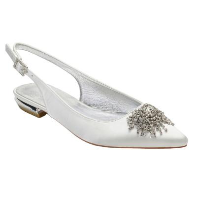 China Fashion Trend Pointed Toe Rhinestones Satin With Thick Low Heel Flat For Bridal Wedding Shoes for sale