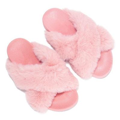 China Fashion Trend Fluffy Women's Slippers Comfortable Fur Flat Slips Solid Color For Ladies New Fashion for sale