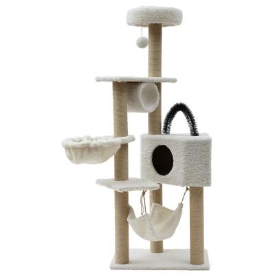 China Stocked 2023 hot selling large cat toys with cat hammock multi-layer plush play center cat tower for sale