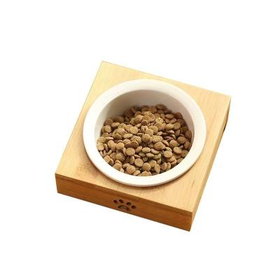 China Sustainable 2023 Hot Selling New Pet Dining Table Pet Drinking Water Feeding Ceramic Cat Bowl bamboo pet bowl for sale