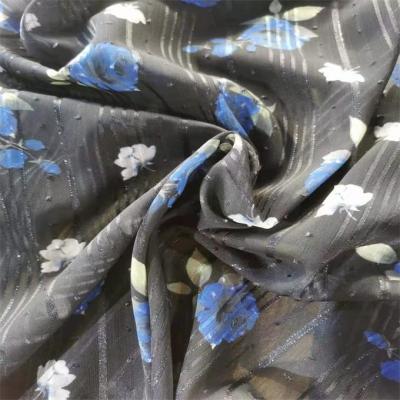 중국 Silver Yarn Digital Print Chiffon Fabric 75dx75d 120gsm Polyester Fabric 판매용