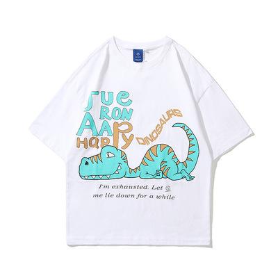 China American Cartoon QUICK DRY Dinosaur Fashion T-shirt Men Print Short Sleeve Men's Loose Round Half Neck Half Sleeve Boys T-shirt for sale