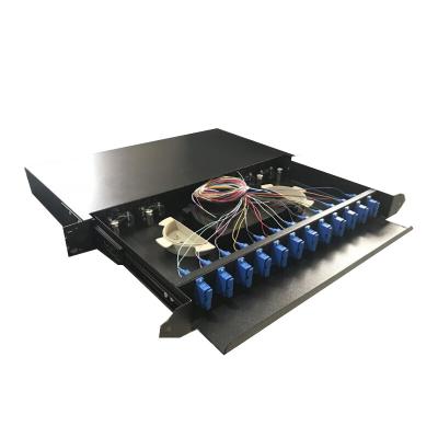 China Shenzhen Necero Network FTTH FTTB FTTX 20 Years 24 48 Port SC Connector Fiber Optic Slide Box With 1/2 Trays for sale