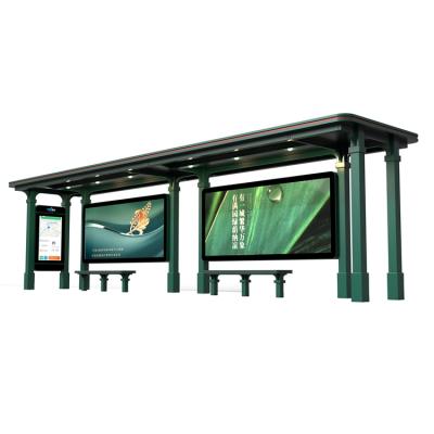 China Steel Strucuture City Street Metal Smart Bus Stop Shelter With Bench for sale