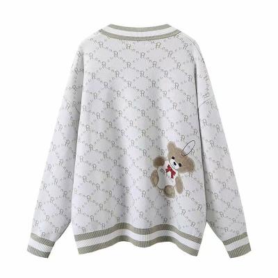 China Cute Anti-wrinkle Woman Cartoon Bear Knitwear Sweater Women Sweater With But for sale